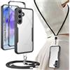 Yutwo Cover per Samsung Galaxy A55 5G con Cordino, Custodia Trasparente Antiurto 360° per Samsung Galaxy A55 5G con Laccio, Pad e Gancio Rimovibili e Laccetto Regolabile, Nera