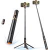 MAGIC JOHN Bastone per selfie da 150 cm, treppiede Bluetooth per cellulare con telecomando rimovibile, per smartphone, compatibile con iPhone, Samsung e smartphone Android