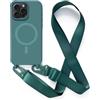 2NSPDRGNI Magnetica Cover con Collana Compatibile con iPhone 15 Pro Max,Case con Laccio per Il Collo Custodia con Cordino,Verde scuro