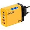 Generico Caricatore USB C 240W Super Rapido a 5 Porte - Hub di Ricarica con 3x Power Delivery + Doppio USB, per Laptop e Dispositivi Smart - Adattatore da Viaggio Universale EU (Giallo)