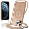 Knrlqim Magnetica Cover con Cordino per iPhone 11 Pro Max, Compatibile con Magsafe,Custodia con Laccio Collana Tracolla Corda,Traslucida Opaca Hard PC Sottile Antiurto Protettiva Case,Cachi