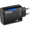 Generico Caricatore USB C 240W Super Rapido a 5 Porte - Hub di Ricarica con 3x Power Delivery + Doppio USB, per Laptop e Dispositivi Smart - Adattatore da Viaggio Universale EU (Nero)