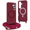 YFSYLL Magnetica Cover per Samsung Galaxy S24 Plus con Cordino,Compatibile con MagSafe,Silicone Case con Regolabile Cordino da Collo Nylon Catena Collana Tracolla - Rosso