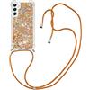 SNCLET Custodia per Samsung Galaxy A25 5G con Cordino Glitter Sabbie Mobili Liquido Custodia Cordino a Tracolla Cordino Regolabile Lanyard Sottile Morbido Silicone Custodia per Samsung A25 5G,Giallo