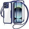FERLAN Cover per Redmi Note 14 4G (163) con Cordino, 360 Gradi Antiurto Custodia con Protezione Schermo Integrata Trasparente Rugged TPU Bumper Doppia Protettiva Cover per Redmi Note 14 4G (163)-Blu
