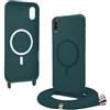 Bigcousin Magnetica Cover con Cordino per iPhone XS Max,[Compatibile con MagSafe], Cover in Silicone, Regolabile Cordino da Collo Nylon Catena Collana Tracolla,Verde