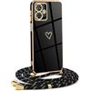 HomiTunky Custodia con Collana per Motorola Moto G54 5G, Cover Donna Cuore amore con Cordino, Case con Laccio Tracolla Elettrolitico TPU Cover con Collana per Motorola Moto G54 5G,Nero