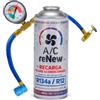 FullCarX AC RENEW Kit Ricarica Aria Condizionata Auto Sostituto Gas Refrigerante R134a e R12 Manometro LP Carica Clima 220g Maggiore Rendimento, Naturale ed Ecologico Facile da Usare Compatibile Auto 1992-2017