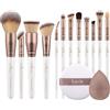 Luvia Cosmetics Luvia Ultimate Glam Kit - Set di pennelli da trucco vegano da 14 pezzi con Blender Sponge & Powder Puff per fondotinta, blush, illuminante e ombretto
