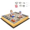COSTWAY Sabbiera in Legno per Bambini, Sabbiera per Esterni con Rivestimento Inferiore Accessori e Panca, per Bambini di 3-8 Anni, 135x125x20 cm