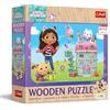 Trefl - Puzzle in Legno: Gabby's Dollhouse, l'Allegra Gabby ed i suoi Amici - 24 Pezzi, Wooden Puzzle, Bordi Arrotondati, Motivo Decorativo sul Retro, per Bambini dai 3 anni