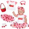 YAEGIMHT Vestiti per bambole da 35 a 43 cm, grazioso e fresco vestito a tema fragola per bambole da 14-18 pollici: top a maniche corte gonna in tulle fascia calzini borsa fragola 43 cm accessori per bambole