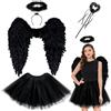 Yezmo Ali d'angelo, costume da angelo per donne e ragazze, accessori da angelo con gonna a tutù in tulle a strati, fascia per capelli, bacchetta d'angelo, per feste e cosplay