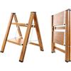 BAOYOUNI Scaletta pieghevole a 2 gradini, portatile, leggera, in alluminio, con pedali larghi antiscivolo, capacità 150 kg, per casa, cucina, giardino, ufficio, colore bianco + venature del legno