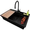 PRIMAGRAN Lavandino da Cucina Tutto Nero 78x53cm, Lavello in Granito a 1 vasca + Rubinetto 40x38cm + Set di accessori, Lavabo da Cucina Incasso al Mobile 80cm - Oslo Pocket S356