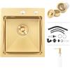 iAnomla Lavello da Bar Gold, Lavandino Cucina 40 x 40 cm, Lavello in Acciaio Inox Quadrato con Sifone, Lavabo cucina Piccolo Montaggio Incasso o Superiore, con Dispenser Sapone