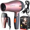 Retoo Asciugacapelli da viaggio 1500 W, pieghevole, compatto, leggero, 2 livelli di ventilazione, universale, per vacanze, hotel, palestra, bagaglio a mano, 220-240 V