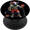 Funny Weightlifting Weightlifter Alpha B Toro che indossa cappello di Babbo Natale Natale stringa luci regalo PopSockets PopGrip Adesivo