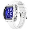 findtime Tonneau Orologio da polso digitale da uomo, impermeabile, alla moda, con grande numero, LED, sveglia, calendario, doppio fuso orario, cinturino in silicone casual, bianco, Casual