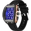 findtime Tonneau Orologio da polso digitale da uomo, impermeabile, alla moda, con grande numero, LED, sveglia, calendario, doppio fuso orario, cinturino in silicone casual, Nero oro rosa, Casual