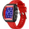 findtime Tonneau Orologio da polso digitale da uomo, impermeabile, alla moda, con grande numero, LED, sveglia, calendario, doppio fuso orario, cinturino in silicone casual, Rosso, Casual