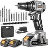 AKZWOXRO Trapano Avvitatore Batteria 21V, Brushless Avvitatore a Batteria con 2 Batterie da 2.0Ah, 45N.m di Coppia, 2 Velocità, 20+1 Coppia, 14 Accessori, Luce a LED, Per il fai da te, Grigio