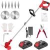 Bamse Decespugliatore a Batteria 21V, Bamse Tagliabordi a Batteria con 2 Batterie 2,0Ah, 2 Tipi di Lame Tagliaerba Elettrico, Maniglia a Scomparsa, Decespugliatore Per Taglio Di Giardini, Prati, Rosso