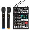 SOWOITIG Mixer audio a 4 canali con 2 microfoni senza fili, console professionale DJ con 99 DSP MP3 Bluetooth 48 V alimentazione phantom PAD e interfaccia USB per registrazione, karaoke domestico e streaming