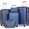 Tavoxda Set valigie 5 pezzi rigide in ABS leggere, trolley da viaggio con ruote girevoli e lucchetto TSA, 20"+24"+28", con borsone da viaggio e beauty case, blu