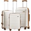 KONO Set 3 Valigie, Trolley Rigidi in PP con Ruote Doppie, Crema/Marrone