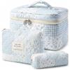 Bloomhüan Set di 3 beauty case da donna con motivo floreale, borsa da viaggio trapuntata, borsa per trucchi portatile, per ragazze e donne