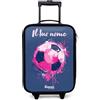 NoBoringSuitcases.com NoBoringSuitcases© Valigia Per Bambini Personalizzato Con Un Nome Bagaglio | 48x31x19 cm - Ultraleggero Trolley A Mano Rigidi LED Ruote Valigie Bimbi - Ragazzo - Vibrazioni calcistiche - Rosa