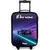 NoBoringSuitcases.com® Valigia Per Bambini Personalizzato Con Un Nome 48x31x19 cm Bagaglio Ultraleggero Trolley A Mano Rigidi LED Ruote Da Viaggio - Ragazzo - Fasci di luce - Neon - Auto corsa