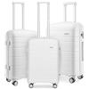 KONO Set 3 Valigie in PP Rigido, Trolley Leggeri con Serratura TSA, Ruote Doppie 360° e Manico Regolabile, Valigie da Viaggio (Set 3 Pezzi, Bianco)