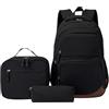SIVENKE Zaini per ragazze per la scuola media, leggero, resistente all'acqua, con set di portapranzo isolato e astuccio, Nero e marrone., Set zaino scuola