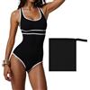 Samlonge Costume da Bagno da Donna, Costume da Bagno di Un Pezzo Sexy Scollo a U Costume da Bagno Intero Push up a Righe Monokini Beachwear Swimwear