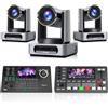 Tenveo Kit Telecamera PTZ e Controller - 3 Telecamere NDI PTZ 4K 60FPS, Auto-Tracking AI3.0, Zoom 30X, SDI/HDMI/USB3.0/LAN(PoE), Controller Joystick PTZ Screen da 5" e Mixer Video per Live Streaming
