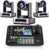 Tenveo Bundle/Kit Telecamera PTZ 4K - 3x Telecamera PTZ 4K 60FPS NDI, Zoom 30X, Auto Tracking AI, Sensore 1/1.8 SDI HDMI LAN FreeD Tally + Controller Joystick Schermo Quadruplo da 7