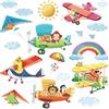 DECOWALL DS-8026 Biplani con animali con il Deltaplano (Piccolo) Adesivi da Parete Decorazioni Stickers Murali Soggiorno Asilo Nido Camera Letto per Bambini decalcomanie
