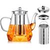Wapasezyar Teiera, teiera in vetro, teiera con colino, teiera in vetro resistente al calore, 1 l, teiera in vetro antigoccia, per tè e fiori di tè, incluso setaccio fine (1000 ml)