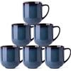 LeRatio Set di 6 tazze da caffè in gres porcellanato, 350 ml, con manico grande, per latte, cappuccino, latte, cacao, lavabili in lavastoviglie, blu spazio