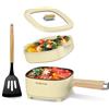 Audecook Padella elettrica 2L, Padella in Ceramica Antiaderente Aggiornata 20cm, Multifunzione Pentola Elettrica Cuocipasta per Bistecca,Uova,Ramen,Farina d'avena (Beige, 2 litri)