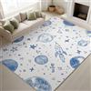 Generico Tappeto moderno Molto Morbido 140 x 200 cm, Azzurro Tappeti per Cameretta Soggiorno Sala Scendiletto, Spazio Stelle Razzo Sognante Tappeto Zerbino Antiscivolo Lavabile