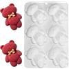 Joygoodta Stampi in silicone a forma di orso 3D, stampo per fondente a 6 cavità, stampo per orsacchiotti per cuocere torte mousse, per pasticceria e cioccolato con disegni adorabili