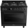 Gurari Fornello a gas 90 cm GCH E 818 BL - Forno elettrico a gas nero - Forno XXL da 126L con Air Fry & girarrosto - 5 bruciatori a gas con bruciatore WOK da 4 kW - Gas naturale/gas propano - Premium