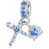 YOUFENG Jewellery Ciondolo a forma di croce in argento, adatto per braccialetti Pandora, corona di compleanno, ciondoli pendenti, gioielli regalo per donne, 4.8mm-5.0mm, Zirconia cubica