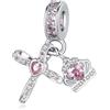 YOUFENG Jewellery Ciondolo a forma di croce in argento, adatto per braccialetti Pandora, corona di compleanno, ciondoli pendenti, gioielli regalo per donne, 4.8mm-5.0mm, Zirconia cubica