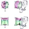 QUKE 2 paia di orecchini a perno a clip da 7 mm con zirconia cubica, orecchini a perno non forati, per donne e ragazze, 0.8 cm x 0.8 cm x 1 cm, Zirconia cubica