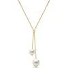 MIORE Collana in oro giallo 585 14 kt con 2 perle d'acqua dolce bianche da donna, lunghezza 450 mm