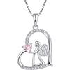 FJ Collana Cuore Angelo Custode Argento 925 Collana con Ciondolo Ala d'Angelo Collana Pietra Portafortuna Zirconia Cubica Gioielli Regalo per Donna